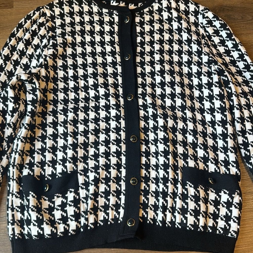 Vtg liola houndstooth cardigan button up long sleeve ladies wool Cotton size M - Picture 4 of 11